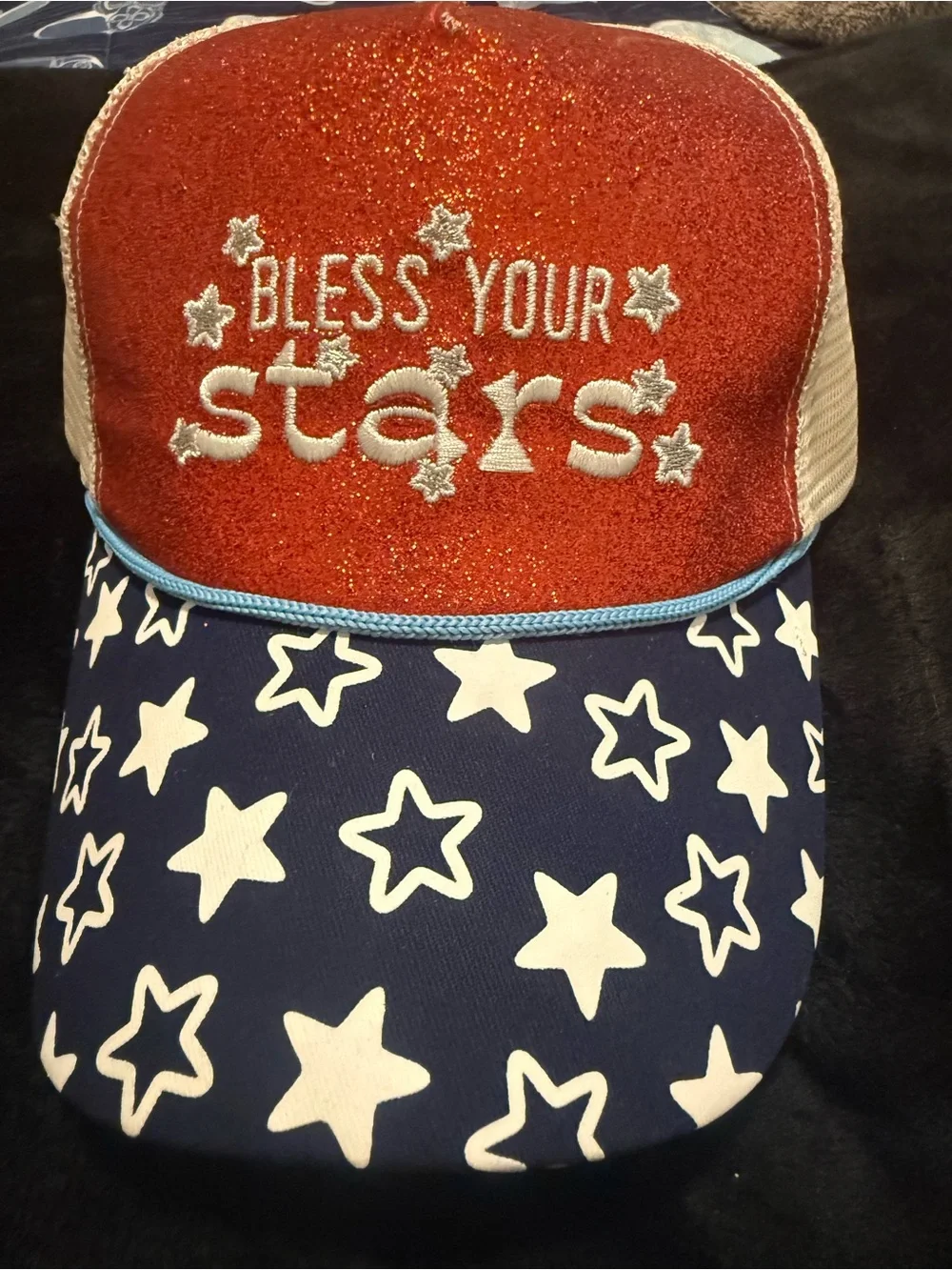 Adult  'Bless Your Stars' Red & Navy Star Trucker Hat